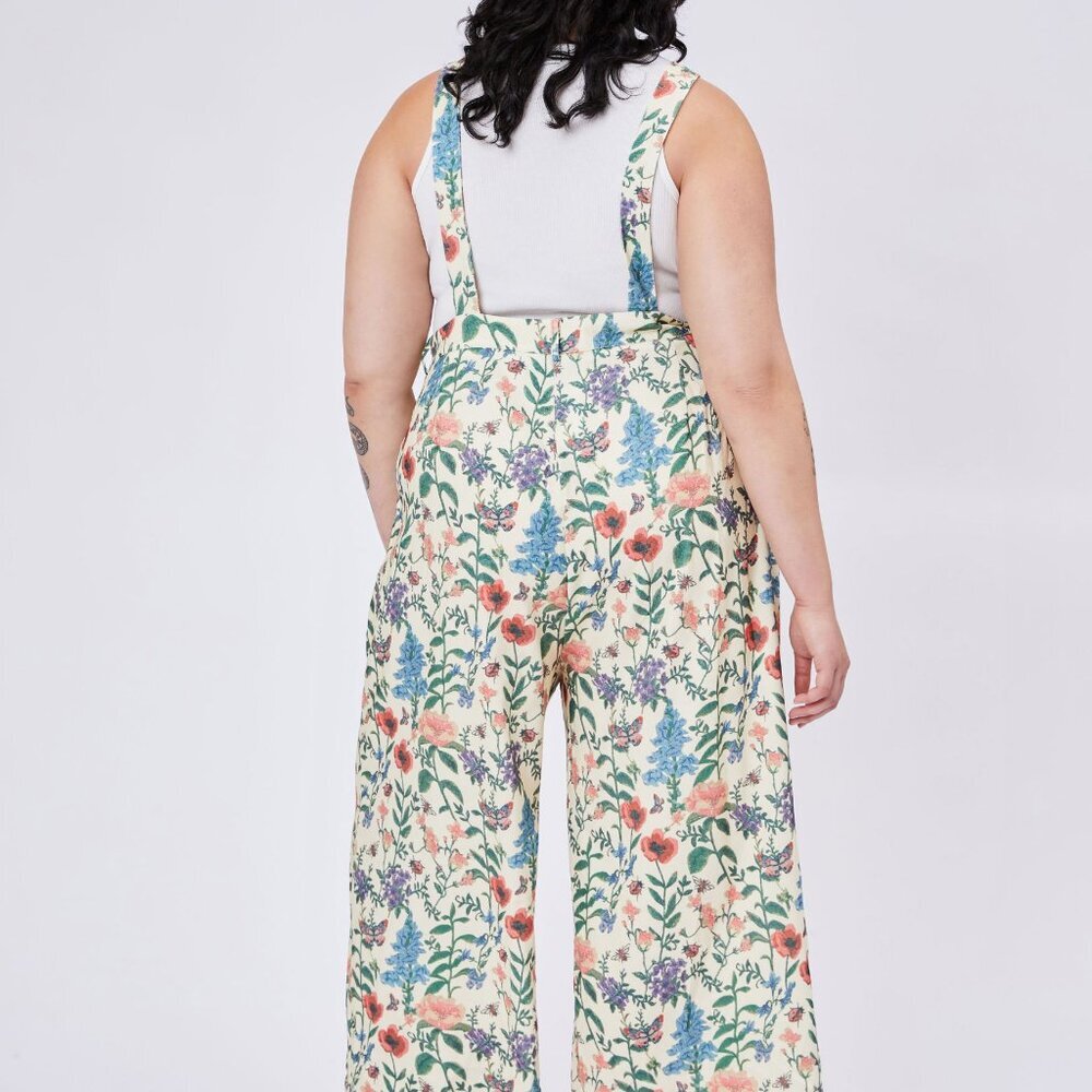 🆕➕️ CIDER Floral Lightweight Corduroy Button Wide Leg Jumpsuit CREAM 0XL $59 - Picture 6 of 16